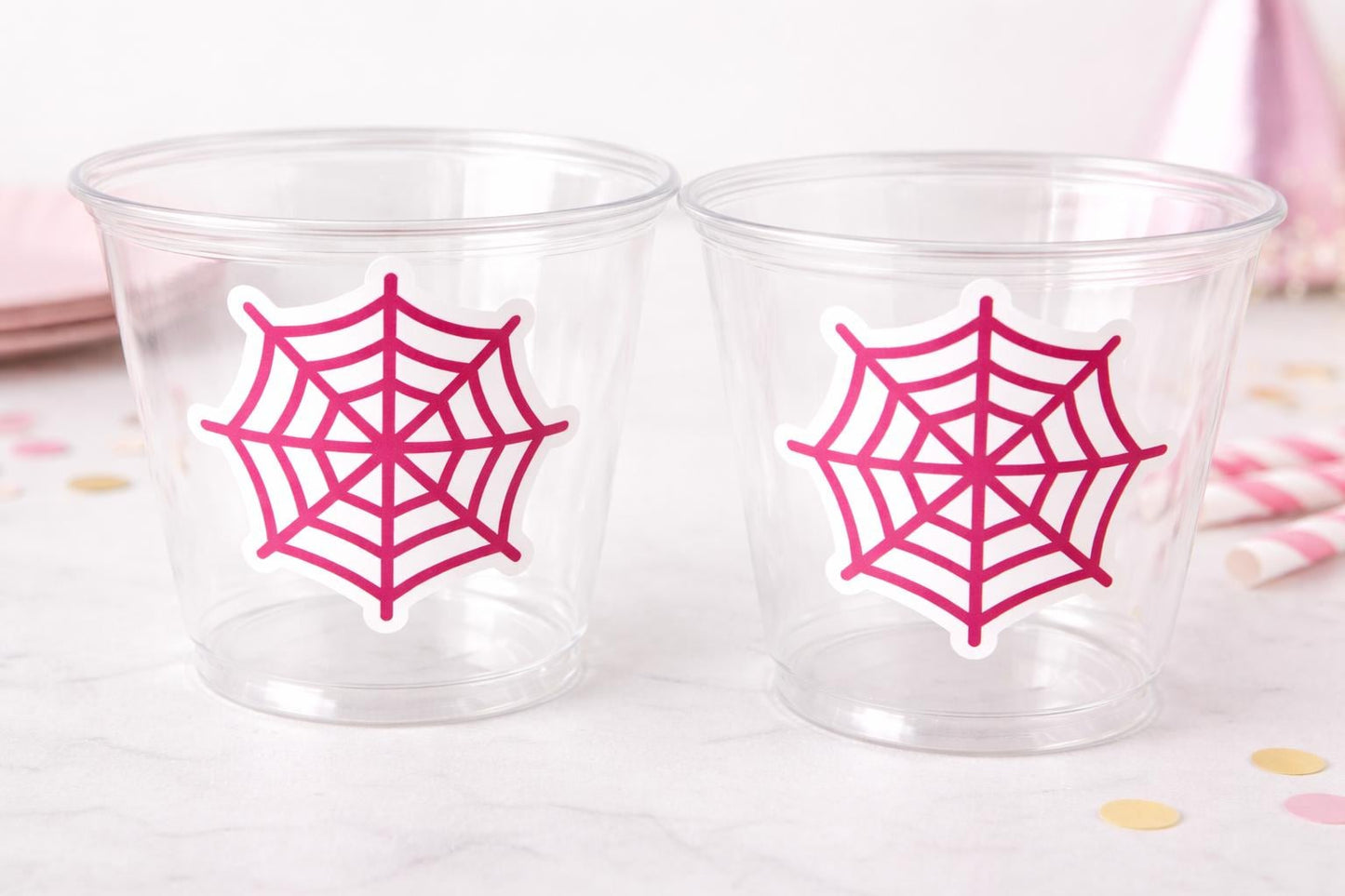 GIRL SPIDER PARTY Cups - Spider Web Cups Spider Cups Pink Spider Decorations Spider Birthday Spider Party Treat Cups Spider Web Party Cups