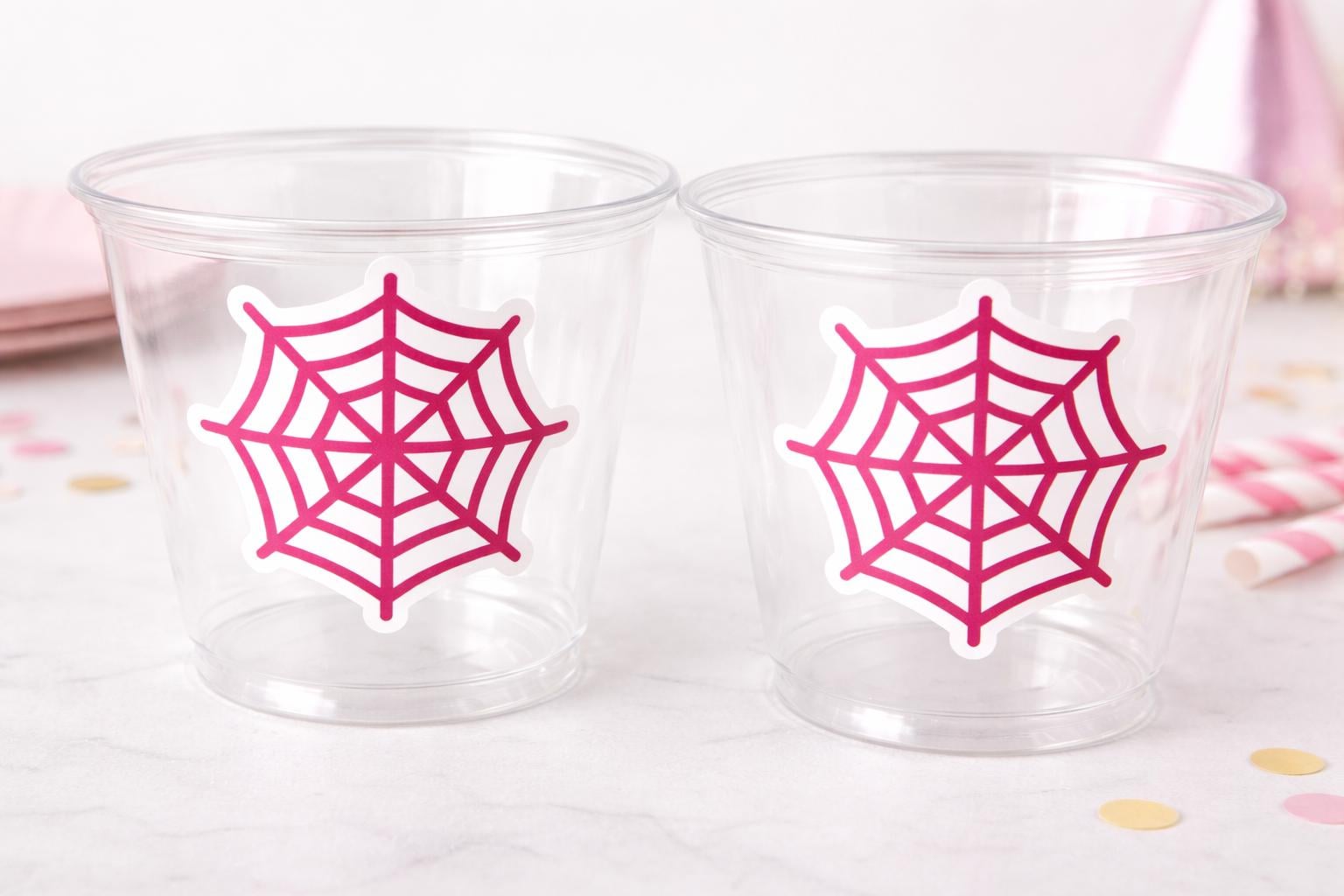 GIRL SPIDER PARTY Cups - Spider Web Cups Spider Cups Pink Spider Decorations Spider Birthday Spider Party Treat Cups Spider Web Party Cups