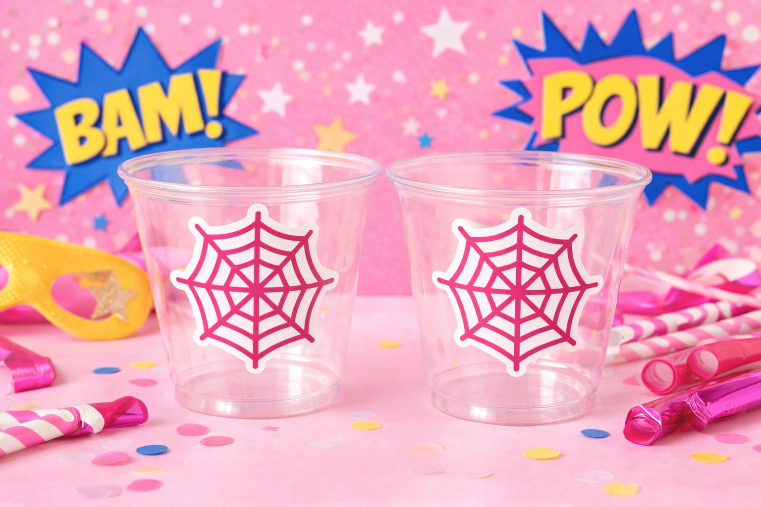 GIRL SPIDER PARTY Cups - Spider Web Cups Spider Cups Pink Spider Decorations Spider Birthday Spider Party Treat Cups Spider Web Party Cups