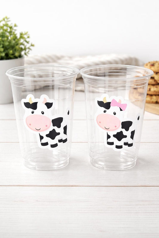 COW PARTY CUPS - Cow Cups Cow Birthday Cups Farm Animal Cups Cow Party Favors Farm Cow Baby Shower Cow First Birthday Cow Party Decorations