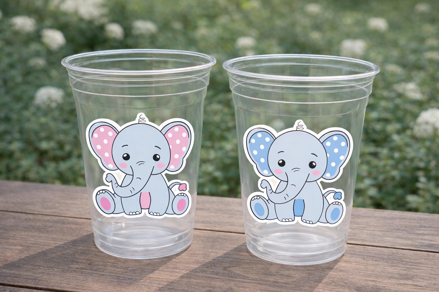ELEPHANT PARTY CUPS- Elephant Cups Elephant Decorations Elephant Birthday Elephant Gender Reveal Elephant Party Favors Elephant Baby Shower