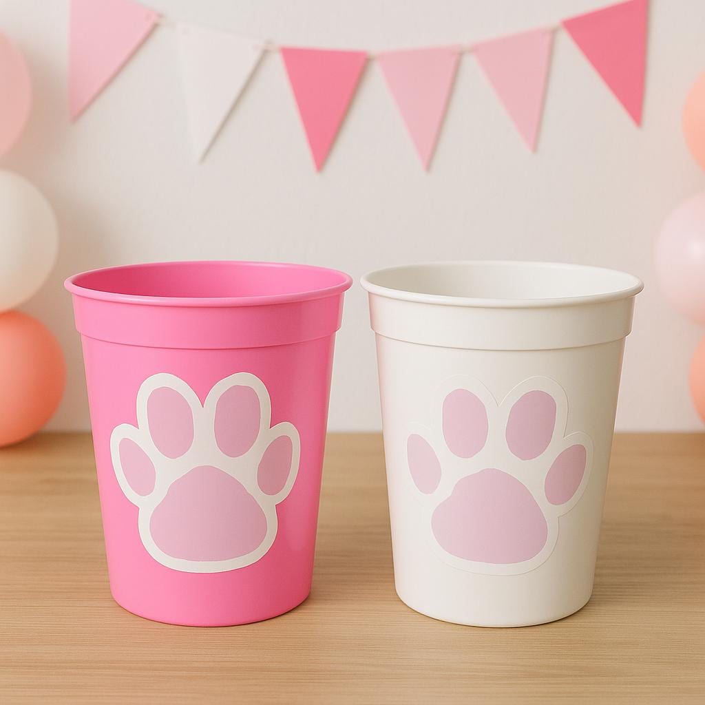 Paw Print Party Cups, Puppy Party Cups, Dog Party Cups, Dog Birthday Party Decorations, Puppy Birthday Party Supplies, Pink Paw Print Cups