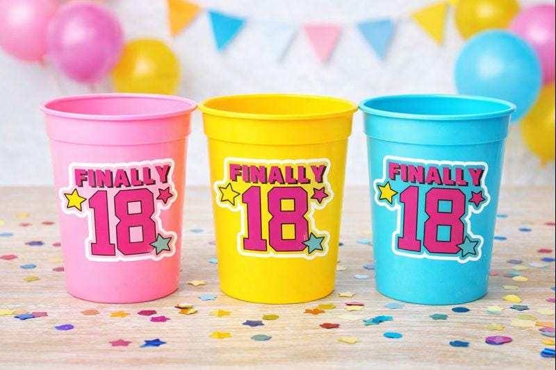 18th Birthday PARTY CUPS -Finally 18 Cups 18th Birthday Party 18th Birthday Favors 18th Party 18th Party Decorations 2005 Birthday Party Cup