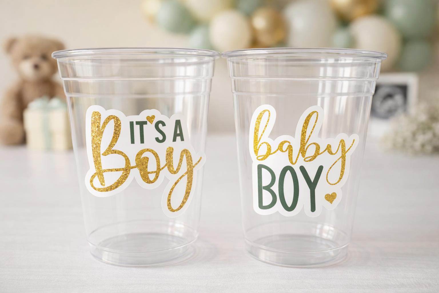 GREEN AND GOLD Baby Shower Cups It's A Boy Baby Shower Favor Green Gold Gender Neutral Baby Shower Favor Green Baby Shower Favor Cups