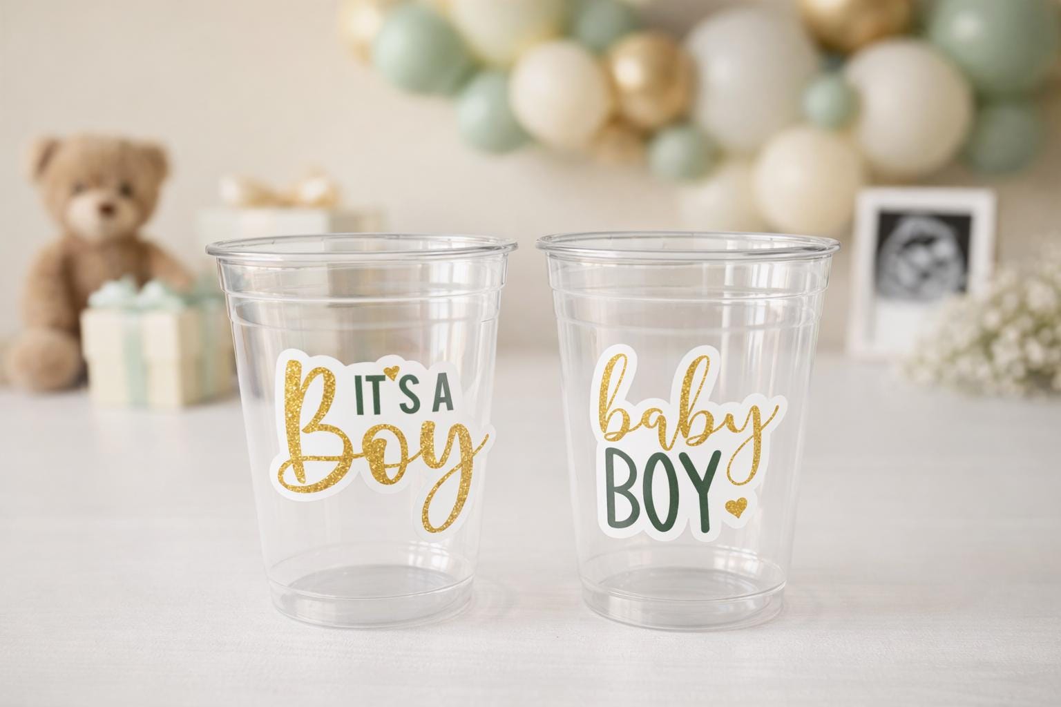 GREEN AND GOLD Baby Shower Cups It's A Boy Baby Shower Favor Green Gold Gender Neutral Baby Shower Favor Green Baby Shower Favor Cups