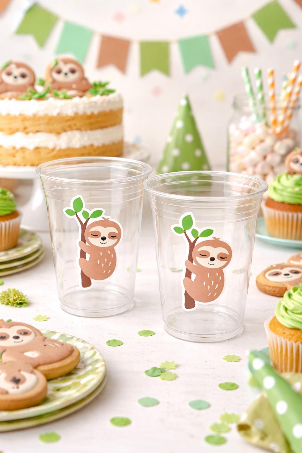 SLOTH PARTY CUPS - Sloth Cups Sloth Birthday Cups Sloth Baby Shower Cups Sloth Party Decorations Sloth Party Favors Sloth Favor Cups Sloth