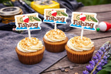 Gone Fishing Cupcake Toppers, Fisherman Cupcake Topper, Fishing Birthday, Fishing Party, Fishing Cake Toppers, Fishing Bobber Cupcake Topper