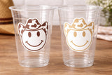 Brown COWBOY PARTY CUPS - Cowboy Cups Cowboy Party Decorations Cowgirl Bachelorette Cow Print Hat Happy Face Cups Cowboy Rodeo Party Cups