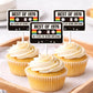 1976 cassette tape cupcake toppers on lollipop sticks for a retro 50th birthday party