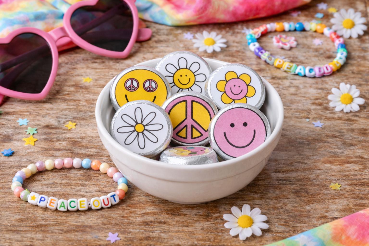 180 - 70s Party Stickers for Candy Two Groovy Birthday Party Stickers Groovy Party Favors 70s favors 70s Candy Wrappers 70's Birthday Party