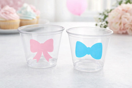 GENDER REVEAL Party Cups, Hair Bows Party Cups, Bow Ties Party Cups, Bows or Bowties Party, Pink Hair Bows, Blue Bow Ties, Gender Reveal