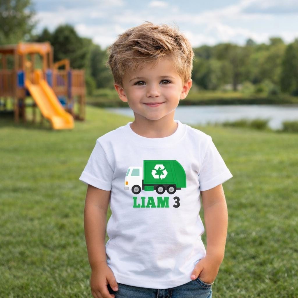 CUSTOM NAME Garbage Truck Shirt, Personalized Garbage Truck Birthday Shirt, Toddler Truck Shirt, Trash Truck, Recycle Shirt,Garbage Truck