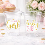 GIRL BABY SHOWER Party Cups - It's a Girl Party Cups Baby Girl Party Cups Pink Baby Shower Cups Pink and Gold Baby Shower Favors Decorations