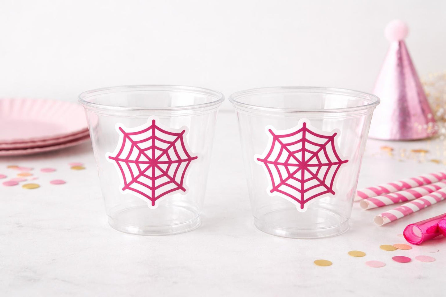 GIRL SPIDER PARTY Cups - Spider Web Cups Spider Cups Pink Spider Decorations Spider Birthday Spider Party Treat Cups Spider Web Party Cups