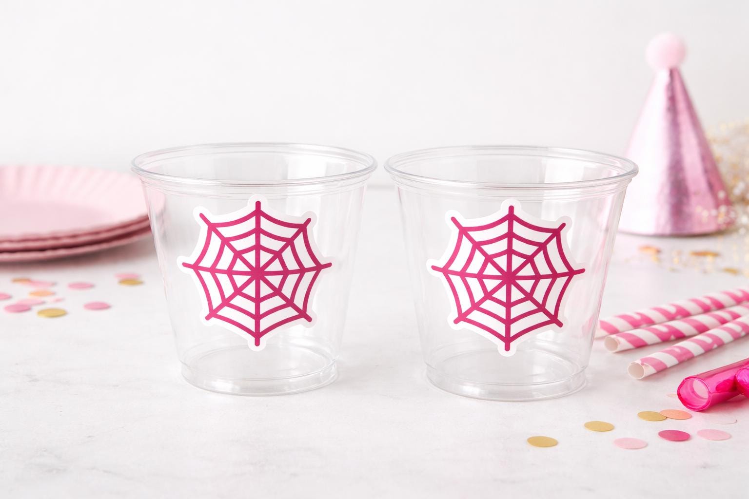 GIRL SPIDER PARTY Cups - Spider Web Cups Spider Cups Pink Spider Decorations Spider Birthday Spider Party Treat Cups Spider Web Party Cups