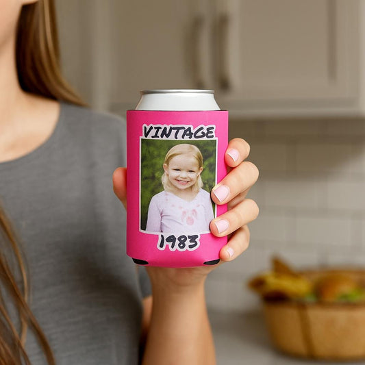 Personalized Can Cooler, 1984 Can Cooler, Custom Picture Can Cooler, Bachelorette Party Favors, Custom Birthday Favor, 40th Favors, Slim Can