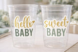 GREEN AND GOLD Baby Shower Cups Hello Baby Sweet Baby Shower Favor Green Gold Gender Neutral Baby Shower Favors Green Baby Shower Favor Cups