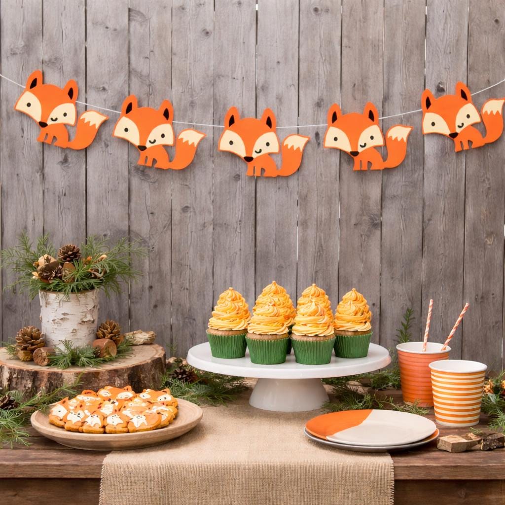 Fox Garland, Fox Banner, Woodland Banner, Woodland Garland, Nursery Decoration, Baby Shower, Photo Prop (11517229A)