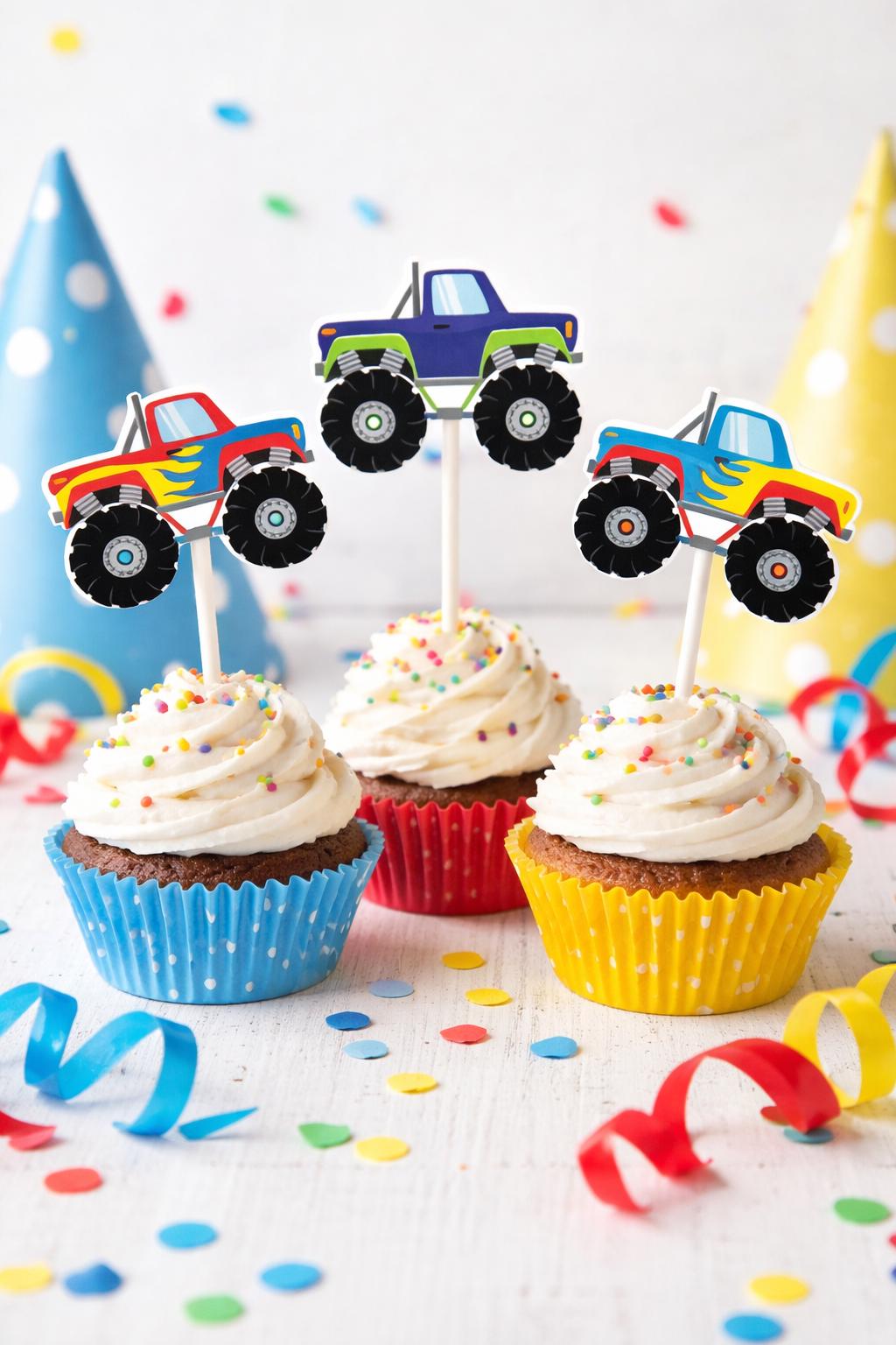 Monster Truck Cupcake Toppers, Monster Truck Cake Toppers, Monster Truck Birthday, Monster Truck Colorful - Item# 728161215A