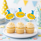 Submarine Cupcake Toppers, Under the Sea Party Decorations, Nautical Baby Shower, Ocean Theme Birthday, Yellow Submarine Picks, Party Decor
