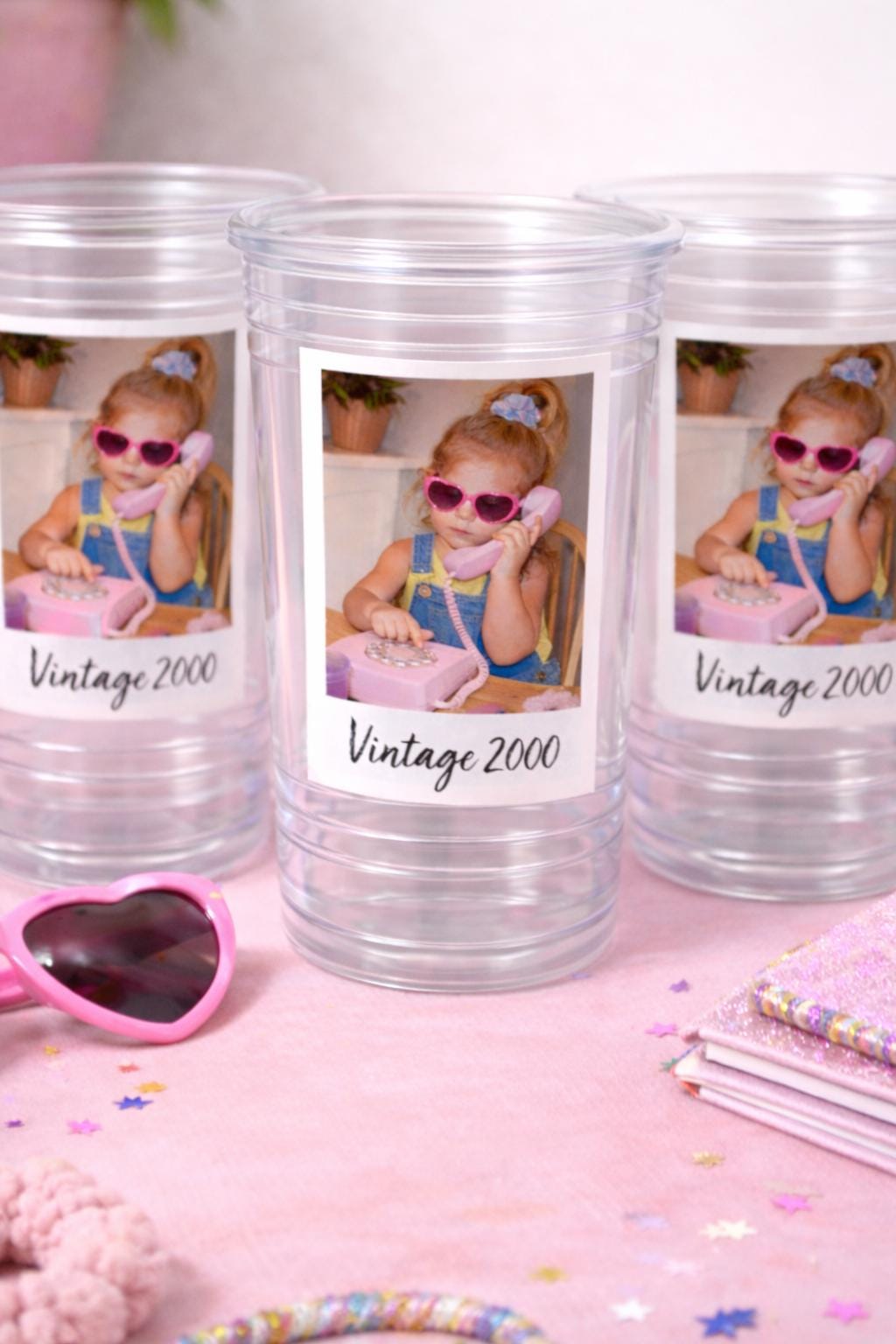 SHIPS FAST - Vintage Est Year Party Cups 16oz, Personalized Photo Plastic Favor Cups for Birthdays & Celebrations, Custom Picture Cups