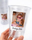 SHIPS FAST - Vintage Est Year Party Cups 16oz, Personalized Photo Plastic Favor Cups for Birthdays & Celebrations, Custom Picture Cups