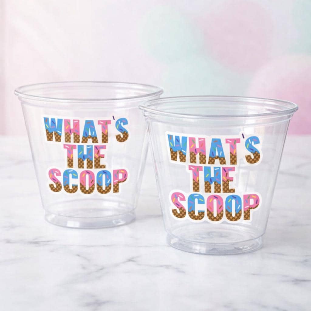 WHAT'S THE SCOOP Ice Cream Cups Ice Cream Gender Reveal Party Ice Cream Baby Shower Pink Blue Ice Cream Baby Shower Ice Cream Party Favors