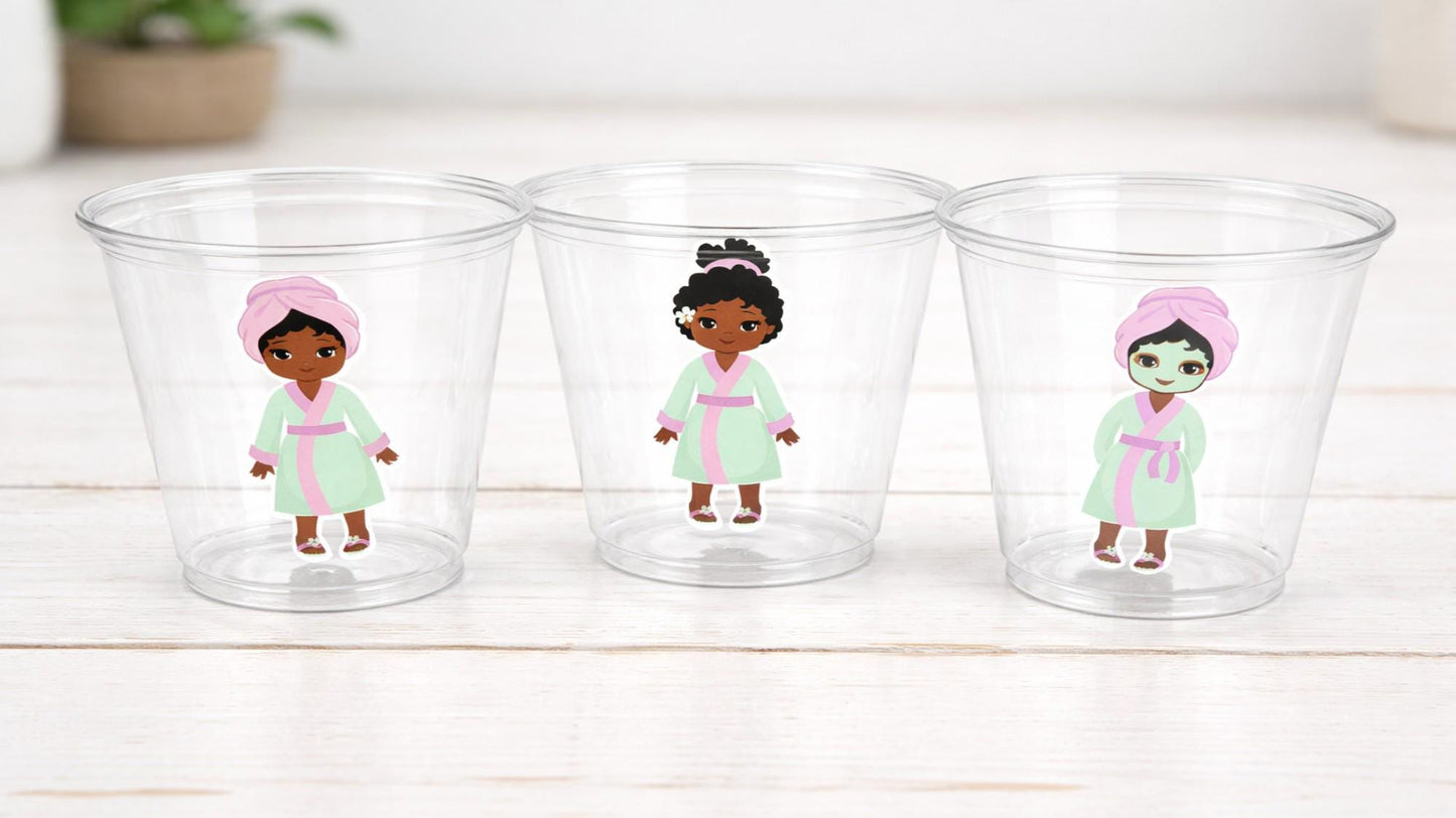 SPA PARTY CUPS - Spa Birthday Party Spa Party Favors Spa Party Decorations Spa Treat Cups Spa Birthday African American Spa Cups