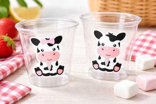 COW PARTY CUPS - Cow Cups Cow Birthday Cups Farm Animal Cups Cow Party Favors Farm Cow Baby Shower Cow First Birthday Cow Party Decorations