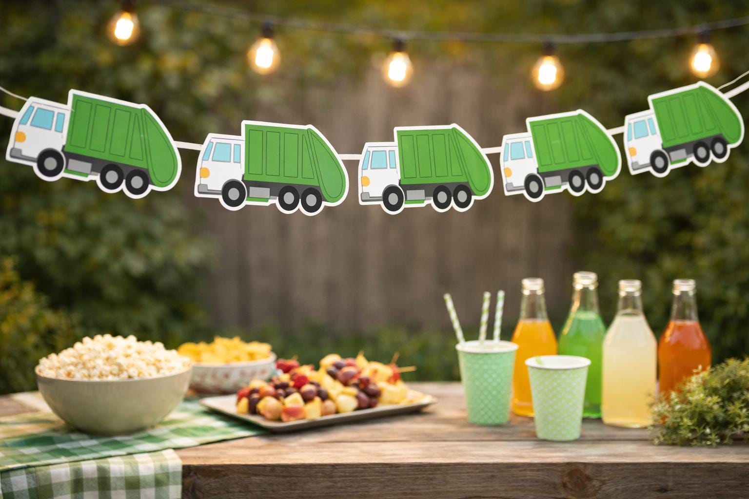 Garbage Truck Garland, Construction Garland, Garbage Truck Banner, Garbage Truck Birthday Banner- 1321717P