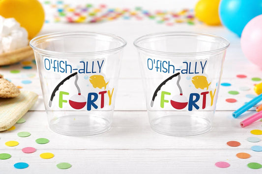 40TH FISHING PARTY CUPS - O'Fish-ally Forty Fishing Forty Birthday Party Gone Fishing Party The Big 40 Fishing Bobber Decorations Fish Bait