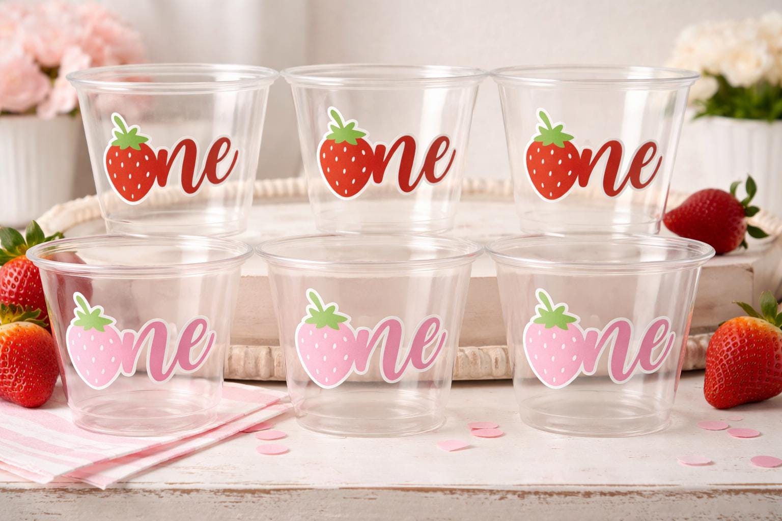 STRAWBERRY PARTY CUPS - Strawberry Birthday Cups Strawberry Cups First Birthday Strawberry One Party Decorations Strawberry Baby Shower