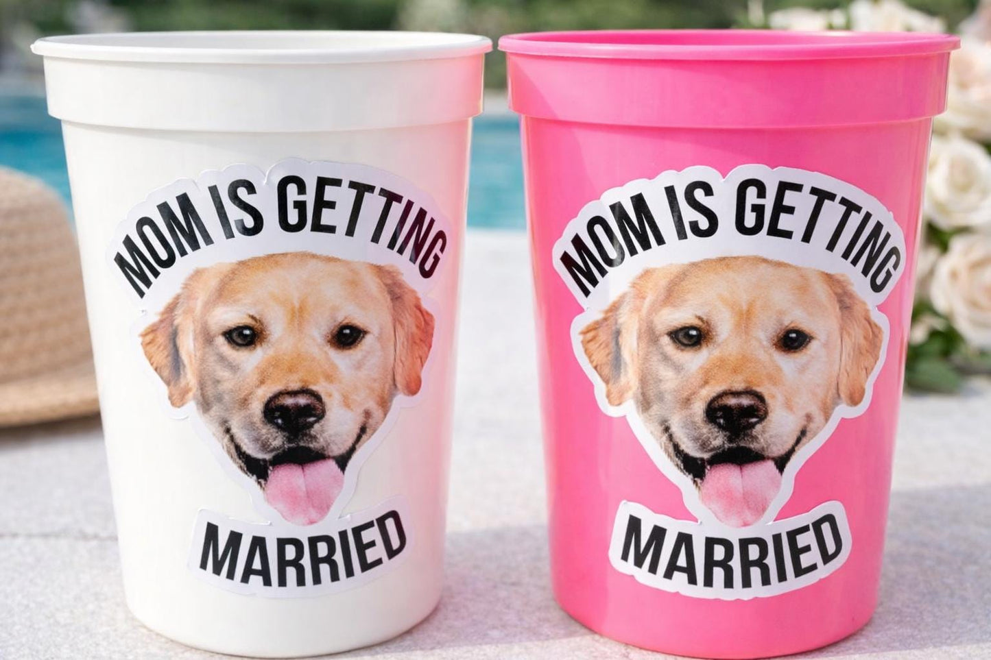 Personalized Dog Face Cups, Mom is Getting Married Cups, Bachelorette Party Favors, Bachelorette Party Games, Dog Face Bachelorette Cups Pet