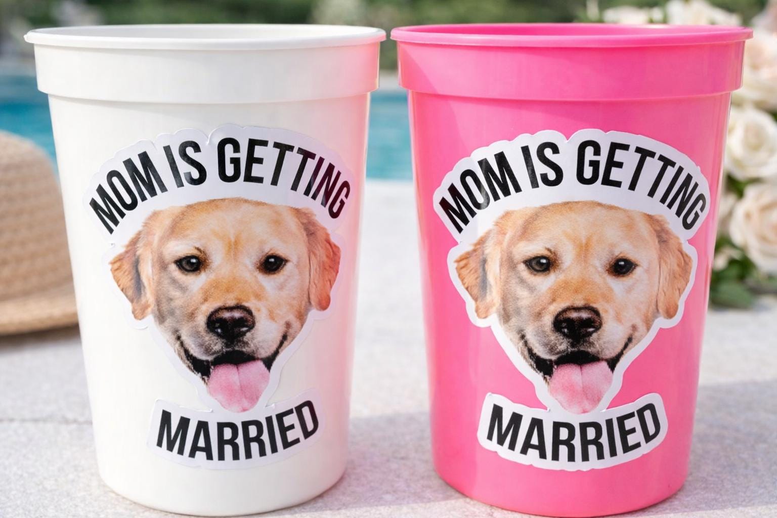 Personalized Dog Face Cups, Mom is Getting Married Cups, Bachelorette Party Favors, Bachelorette Party Games, Dog Face Bachelorette Cups Pet