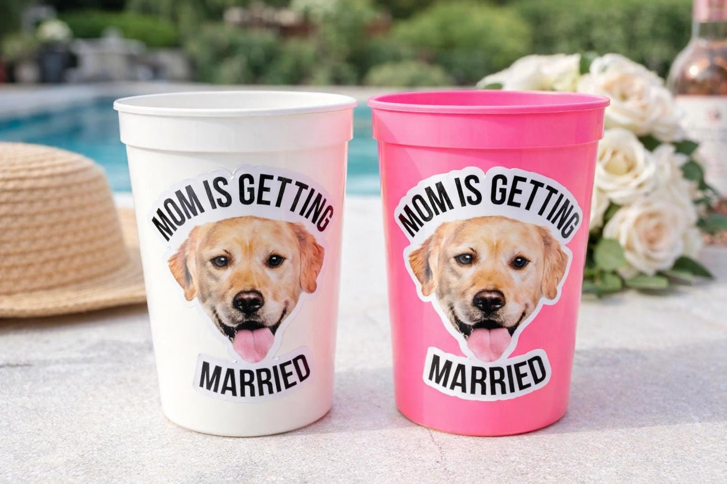 Personalized Dog Face Cups, Mom is Getting Married Cups, Bachelorette Party Favors, Bachelorette Party Games, Dog Face Bachelorette Cups Pet
