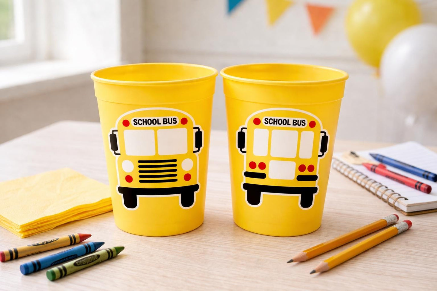 School Bus Party Cups - Reusable School Cups School Bus Birthday School Bus Party School Bus Favors Teachers Gift for Teacher Back To School