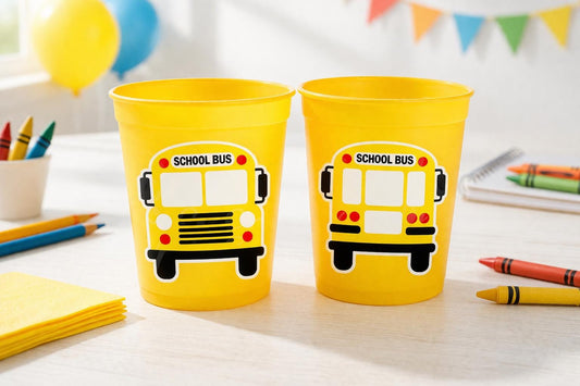 School Bus Party Cups - Reusable School Cups School Bus Birthday School Bus Party School Bus Favors Teachers Gift for Teacher Back To School