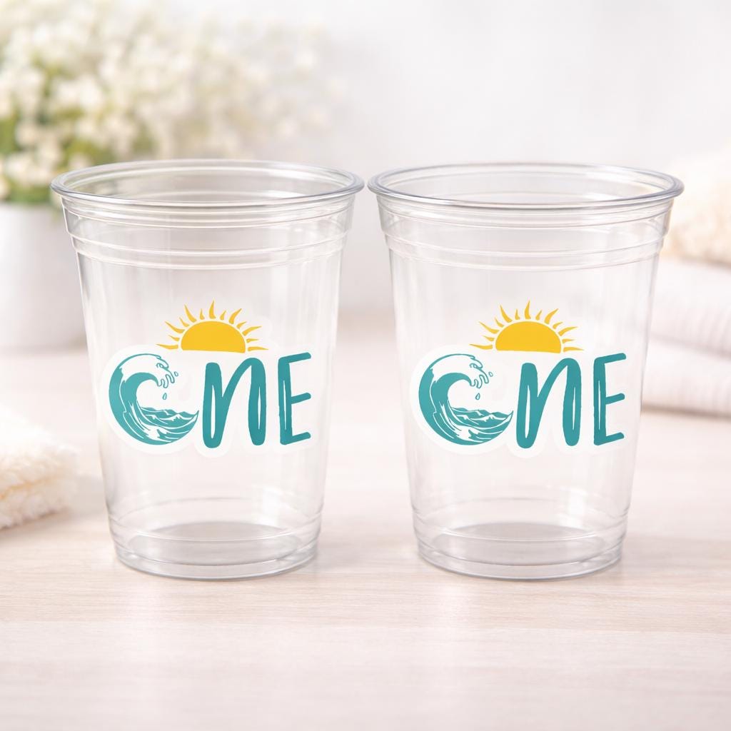 Surf Birthday Cups, The Big One Cups, 1st Birthday Party Cups, Surf Birthday Party Favors, Boy Surfing Cups, Surfs Up, Surfer, Catch A Wave