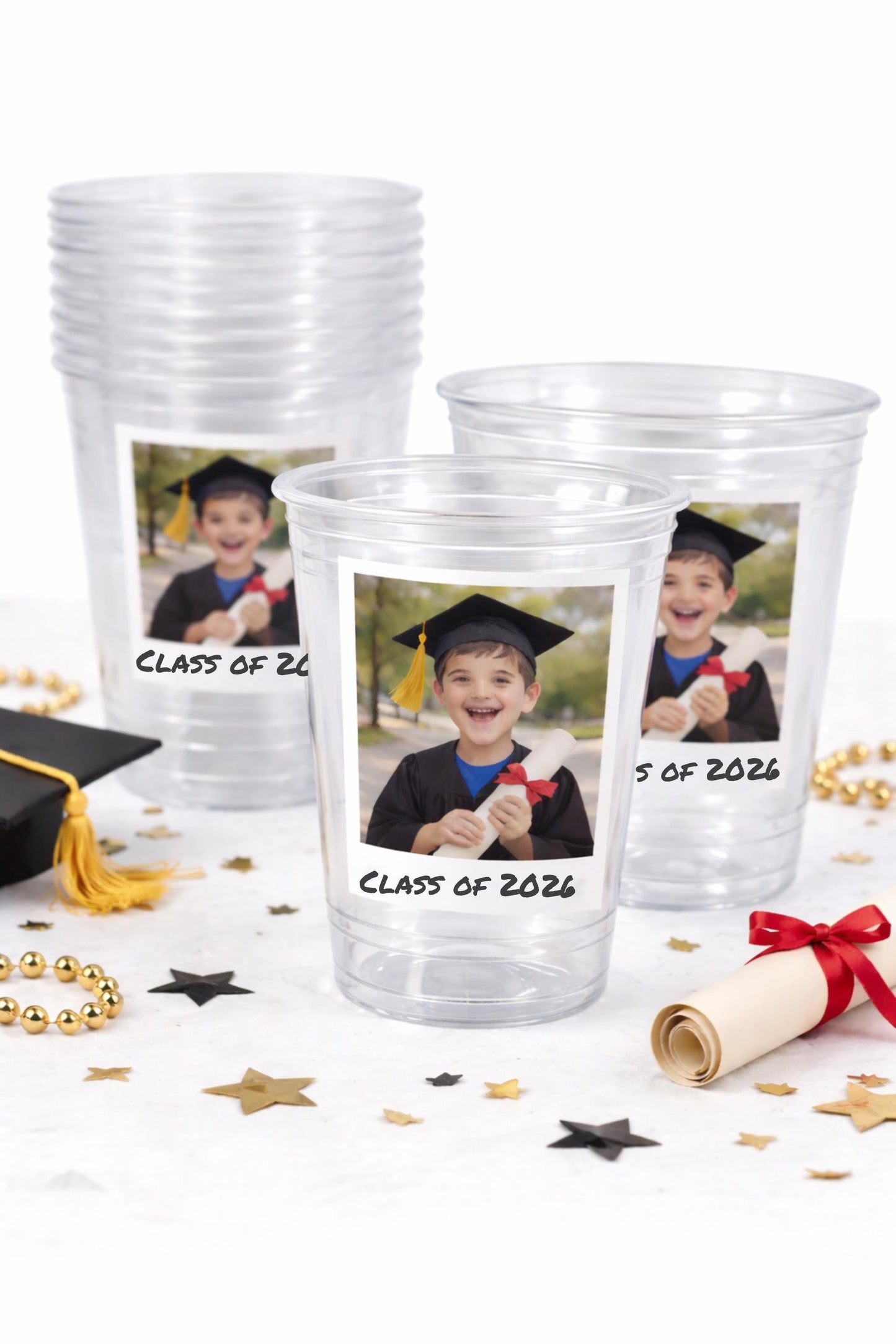 Custom Graduation Photo Cups Class of 2026, Personalized Grad Party Favors, 16oz Clear Cups, Graduation Party Decorations, Personalized Cups