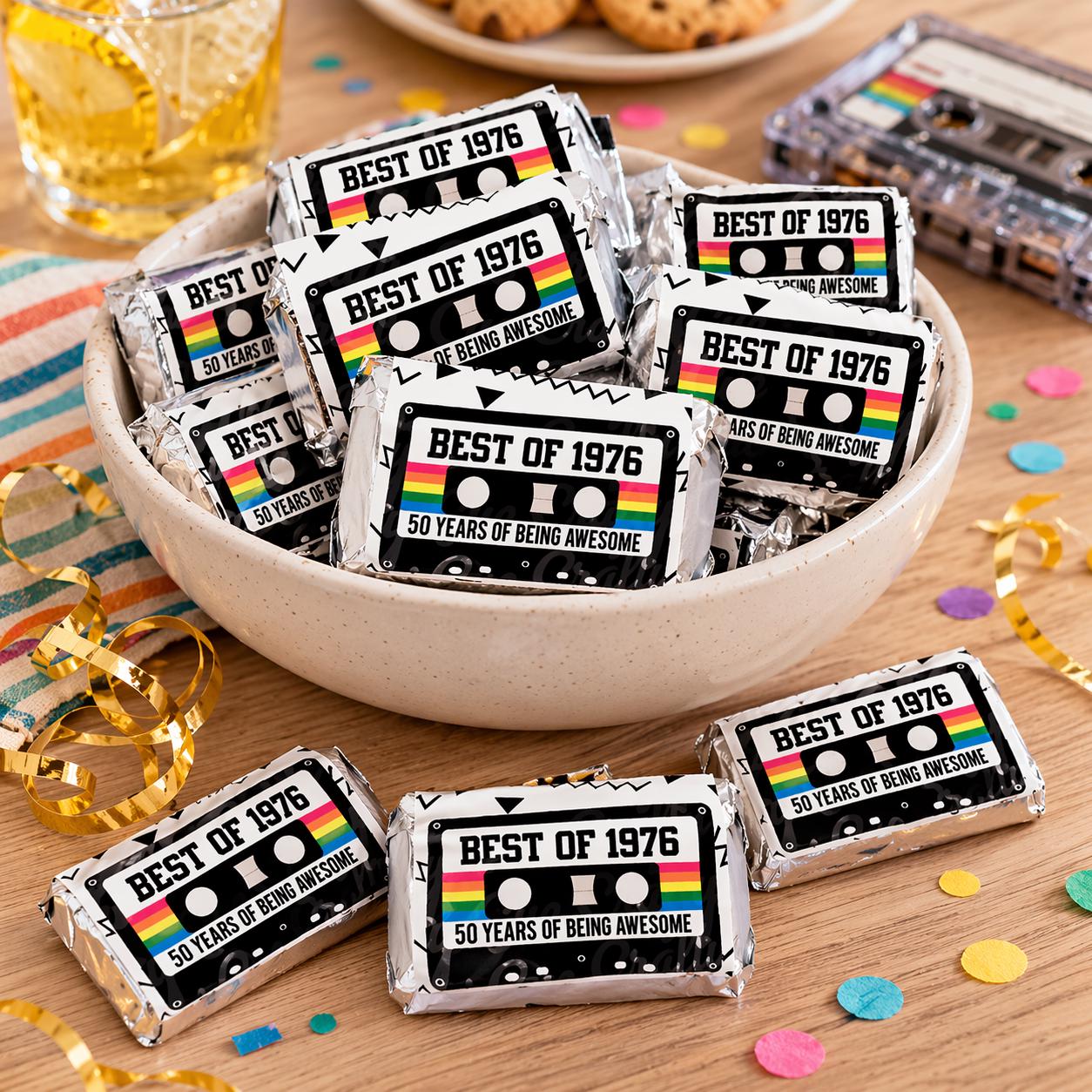 30 - 50th Birthday Cassette Tape Stickers 50th Birthday Stickers For Mini Candy Bar Wrapper Vintage 50th Birthday Best of 1976 Birthday