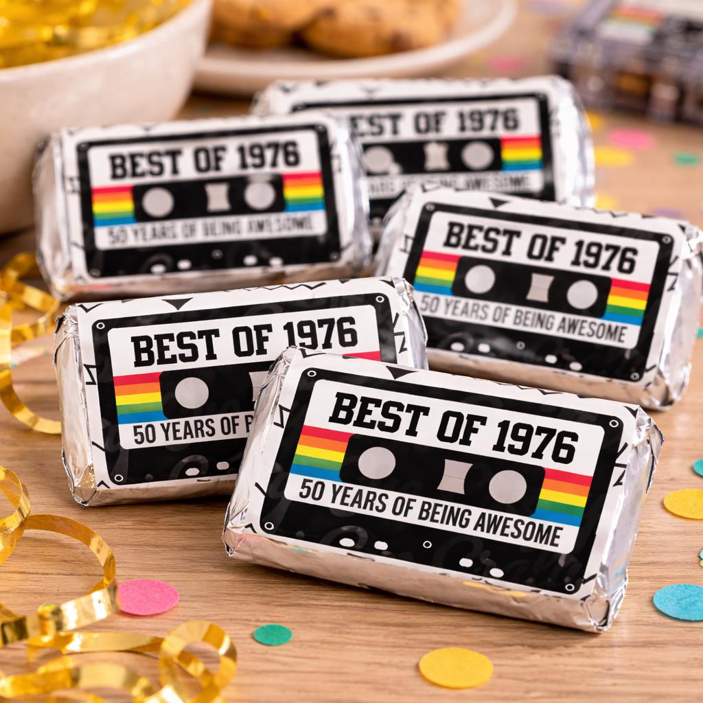 30 - 50th Birthday Cassette Tape Stickers 50th Birthday Stickers For Mini Candy Bar Wrapper Vintage 50th Birthday Best of 1976 Birthday