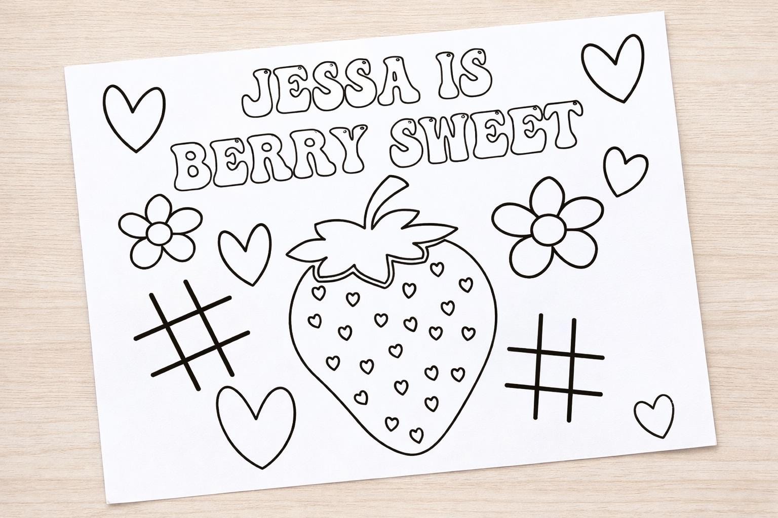 Strawberry Birthday Coloring Page, Berry Sweet Coloring Page, 1st Birthday Coloring Page, Strawberry Birthday Party Favors, Strawberry Party