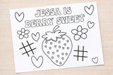 Strawberry Birthday Coloring Page, Berry Sweet Coloring Page, 1st Birthday Coloring Page, Strawberry Birthday Party Favors, Strawberry Party