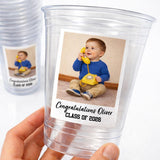 Custom Graduation Photo Cups 16oz Personalized Plastic Cups with Picture and Text – Class of 2026 Party Cups Grad Decor Cold Drink Cups