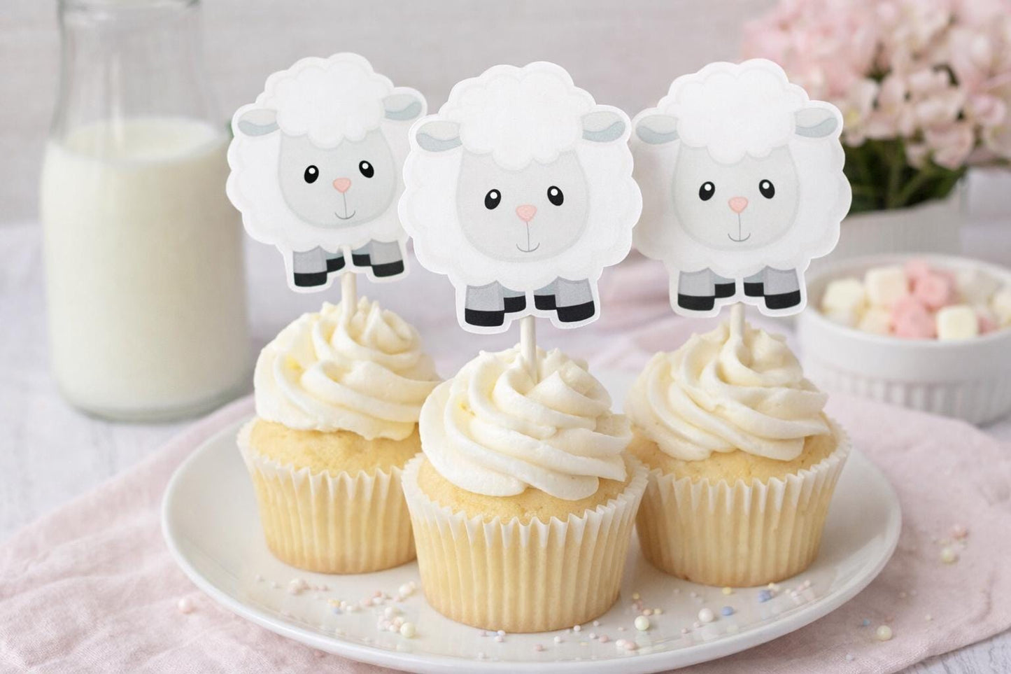 Sheep Cupcake Toppers, Sheep Cupcake Picks, Farm Animal Cupcake Toppers, Farm Birthday Cupcake Toppers, Animal Cupcake Toppers