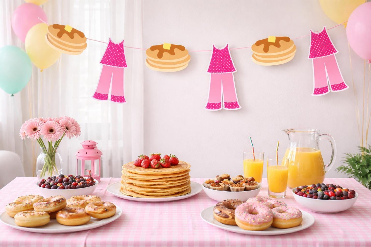 Pancake Garland, Pancake Banner, Pancakes and Pajamas, Pajamas Garland, Slumber Party, Pancake Photo Prop, Pancake Decorations