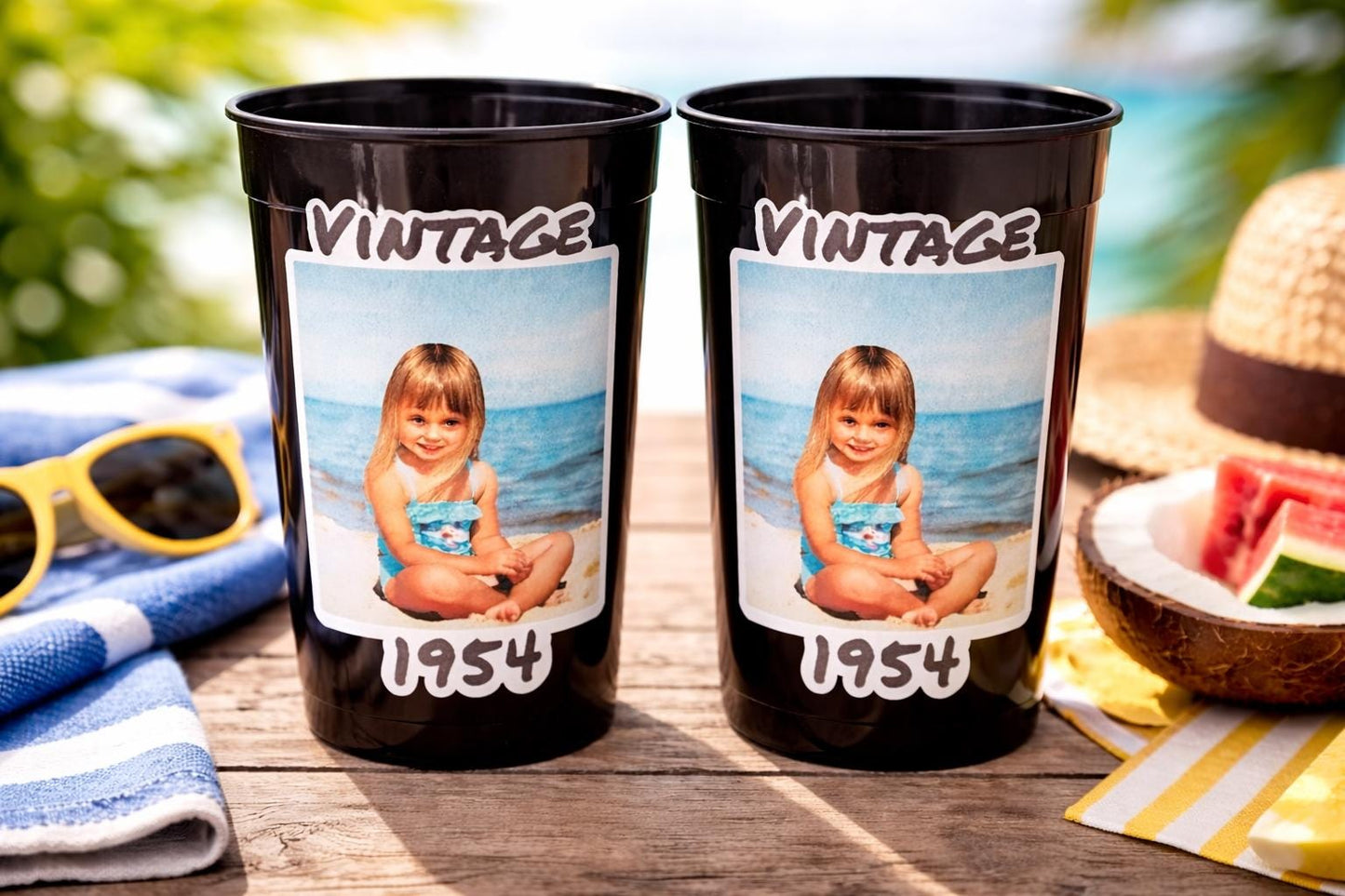 Custom Plastic Party Cups Personalized Party Cups Personalized 70th Birthday Cups Vintage 70th Cups 1954 Custom Face Party Cups Decorations