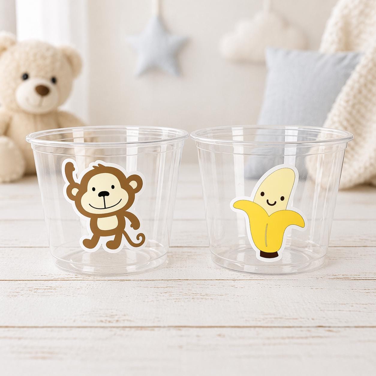 MONKEY PARTY CUPS - Monkey Birthday Cups, Monkey Party Cups Monkey Baby Shower Monkey Decorations Monkey Party Supplies Banana Decorations