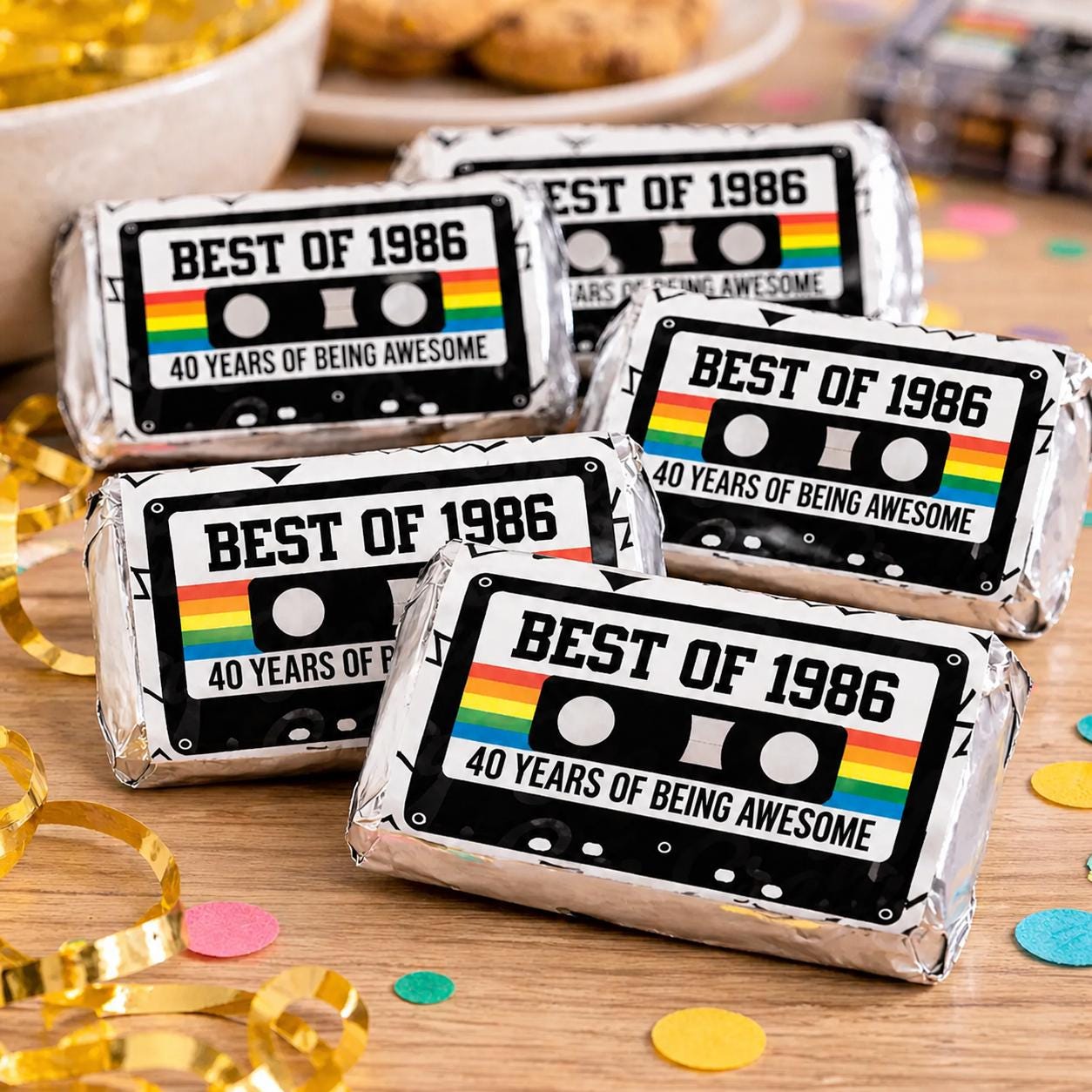 30 - 40th Birthday Cassette Tape Stickers 40th Birthday Stickers or Mini Candy Bar Wrapper Vintage 40th Birthday Best of 1985 Birthday