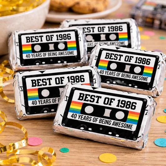 30 - 40th Birthday Cassette Tape Stickers 40th Birthday Stickers or Mini Candy Bar Wrapper Vintage 40th Birthday Best of 1985 Birthday